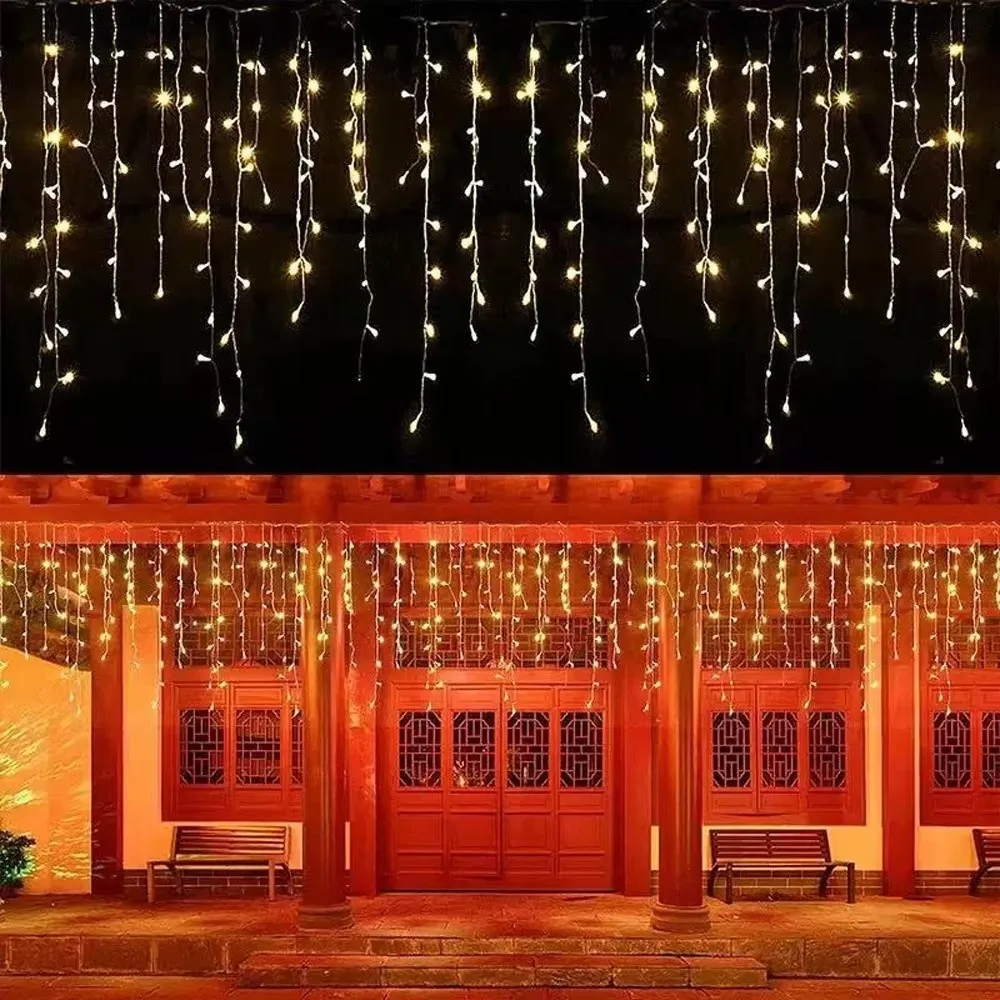 4M/7M Length Solar LED Curtain Light Waterproof 8 Modes Christmas Garland Light Ultra Bright Waterfall Fairy Light Holiday Party