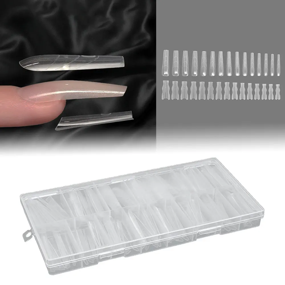 ساندويتش أشكال أظافر مزدوجة 240 قطعة ملحقات-أشكال مزدوجة نعش اللوز أشكال أظافر قالب علوي قالب سفلي ثلاثية الأبعاد شبه منحرف #1