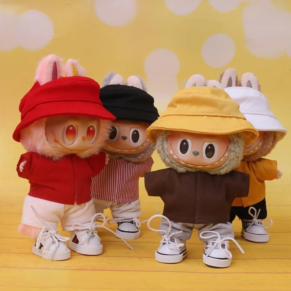 15/17 سنتيمتر Labubu ملابس دمى قبعة بحافة فستان الدمى اكسسوارات الجلوس حفلة تغيير فستان لعبة عيد الميلاد هدية عيد ميلاد اللعب