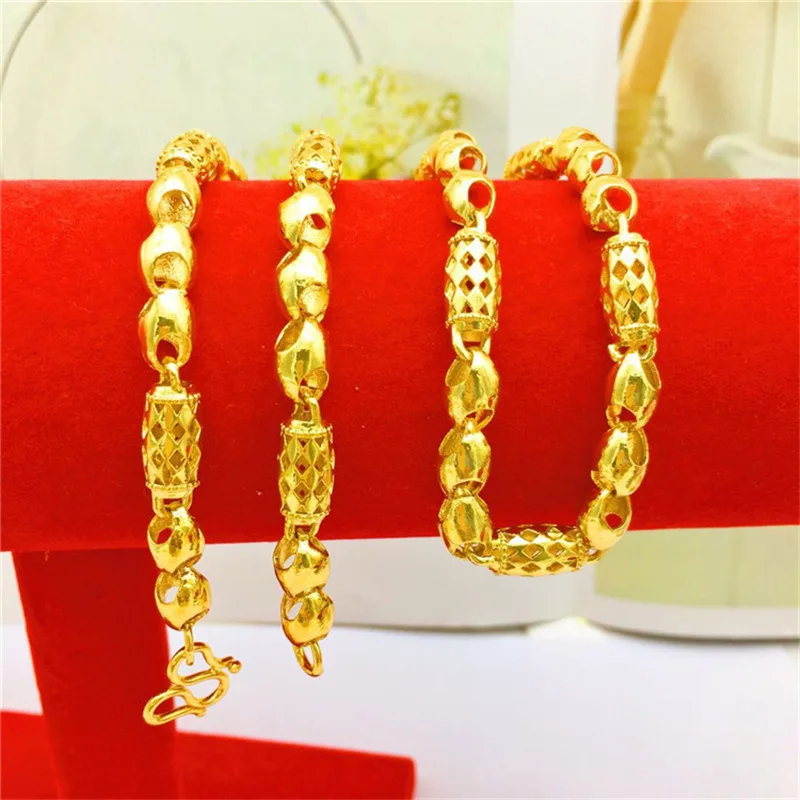 

24K Gold Color Solid Melon Seed Pendat Necklace for Women Pure 999 Thick Gold Necklaces Wedding Engagement Jewelry Gifts