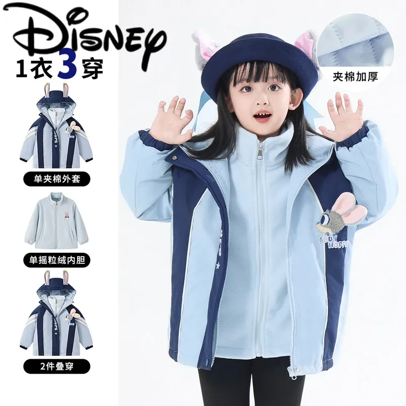 

Disney Judy Hopps Girls' Winter 2 Piece Jacket Set 3 In 1 Windproof Thick Padded Fleece Lined Coat For Outdoor School Wear Girls