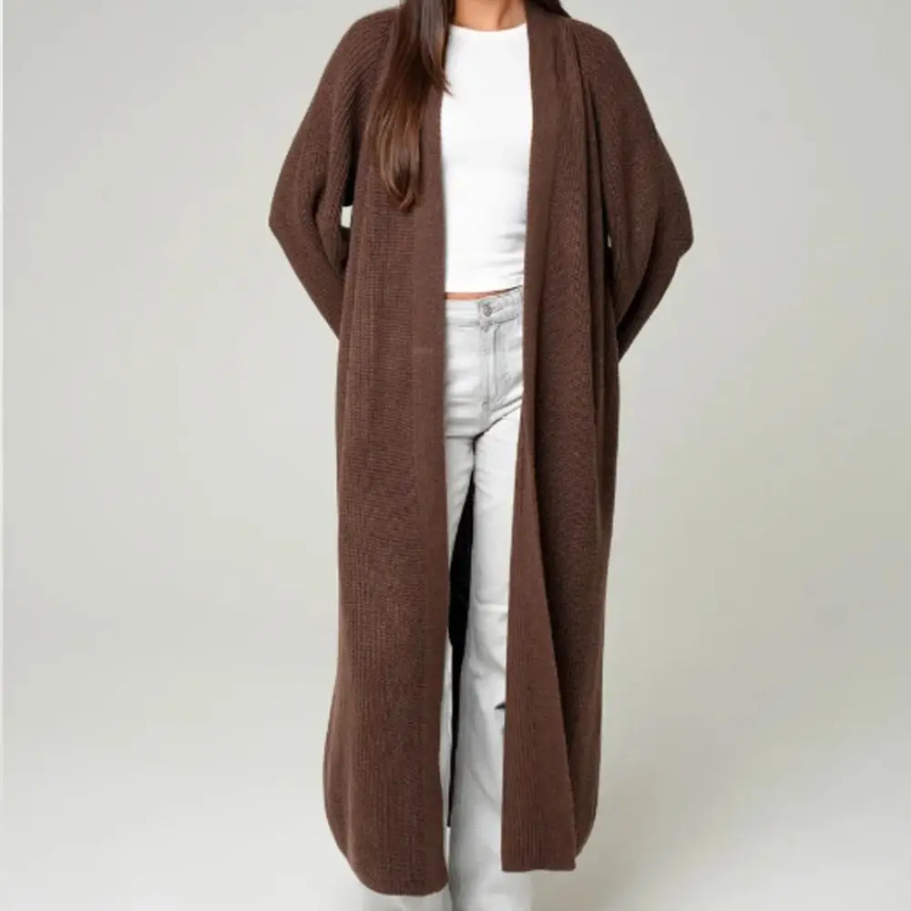 Knitted Fabric Women Long Cardigan Side Slits Wide Sleeves Coat Open Front Loose Fit Knitted Sweater Jacket Streetwear