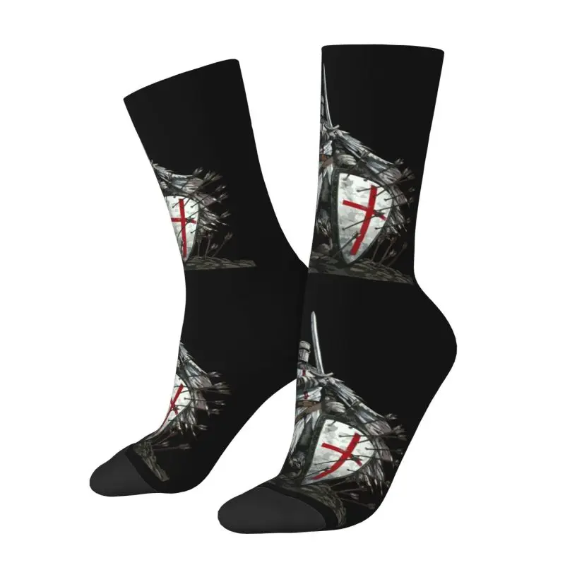 Knights Templar Warrior Mens Crew Socks Unisex Funny Medieval Templar Shield Cross Spring Summer Autumn Winter Dress Socks