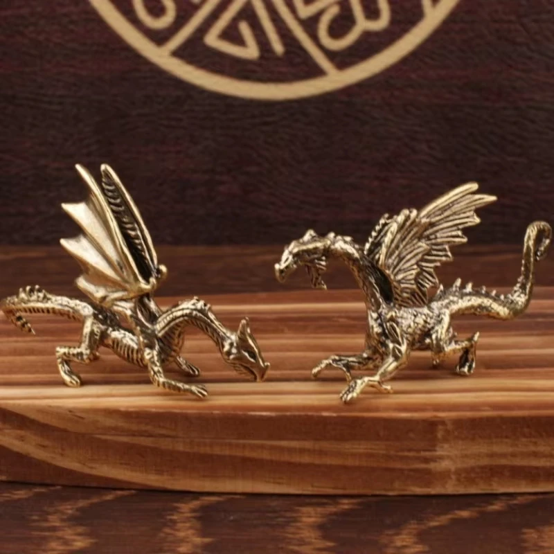 Vintage Brass Warcraft Magic Dragon Metal Figurine Creative Dinosaur Flying Dragon Desk Decoration