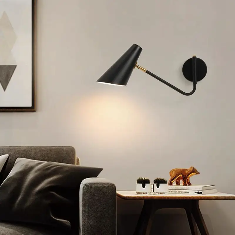 

Nordic Adjustable LED Wall Lamp with Switch Bedroom Bedside Reading Wall Sconce Vintage Hotel Black/Gold Bracket Lamp Light E27