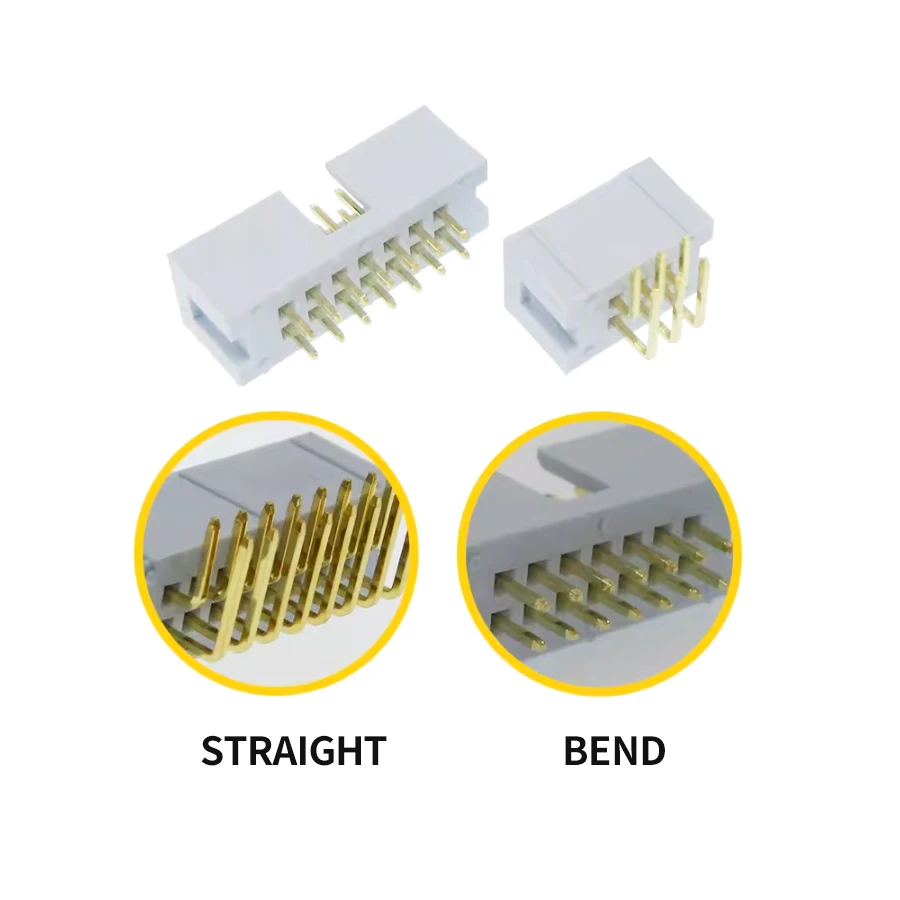 Off-white DC3-2.54mm gold-plated foot simple fillet welding PCB board straight foot elbow socket IDC simple horn 6P-64P