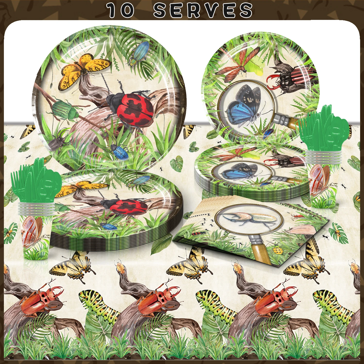 Insect Theme Birthday Decorations Party Disposable Tableware Paper Napkins Cups Plates Banner Tablecloths Straw