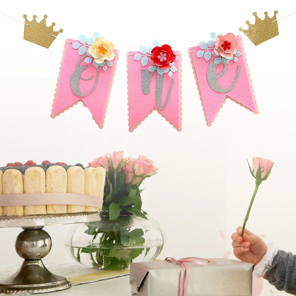 Baby Girls 1st Birthday Party Highchair Banner Summer Flower One High Chair Bunting Garland Baby Shower Decoration