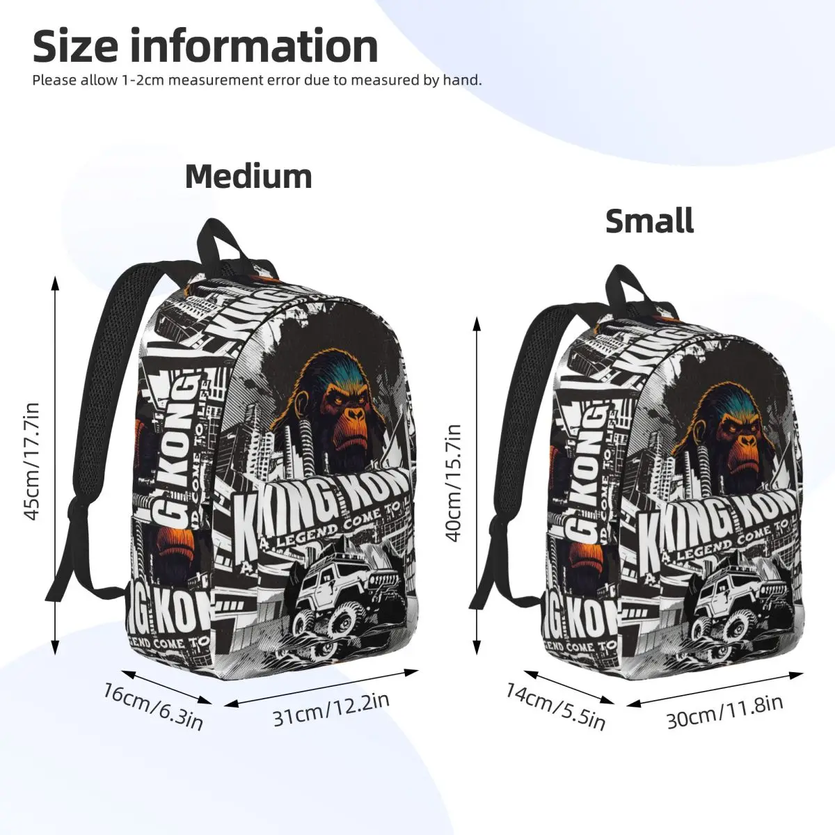 King Kong - A Legend Backpack Daypack Large Capacity Kids BookBag School Bag Shoulder Bags for Men Women