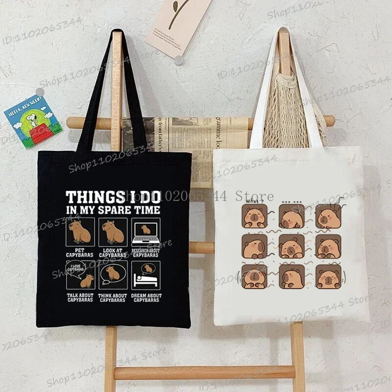 Cartoon Capybara Print Shoulder Bag Women "Things I Do in My Spare Time" Capybara Lover Tote Bags Fashion Women Animal Handbags