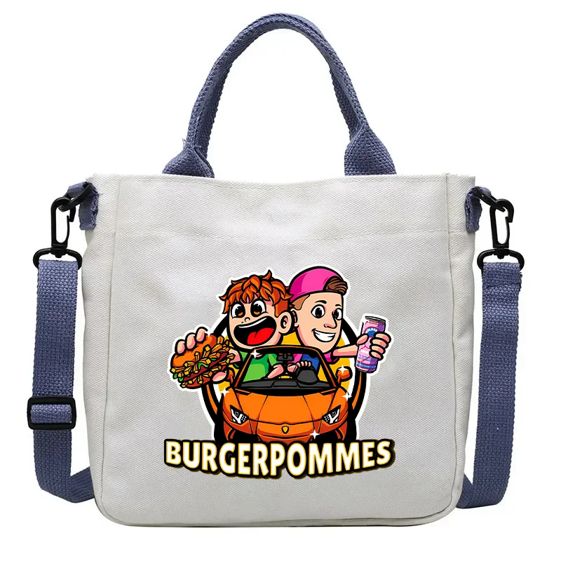 Burgerpommes Icrimax Totes Bag Cartoon Print Canvas Large Capacity One Shoulder Package Crossbody Bags Student Carrying Satchel