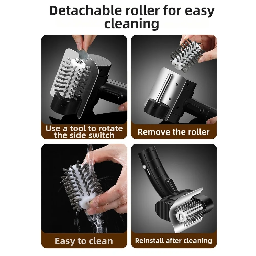 Electric Grill Cleaning Tool with Rechargeable Battery and Rotating Stainless Steel Roller for Grease and Carbon Buildup Removal
