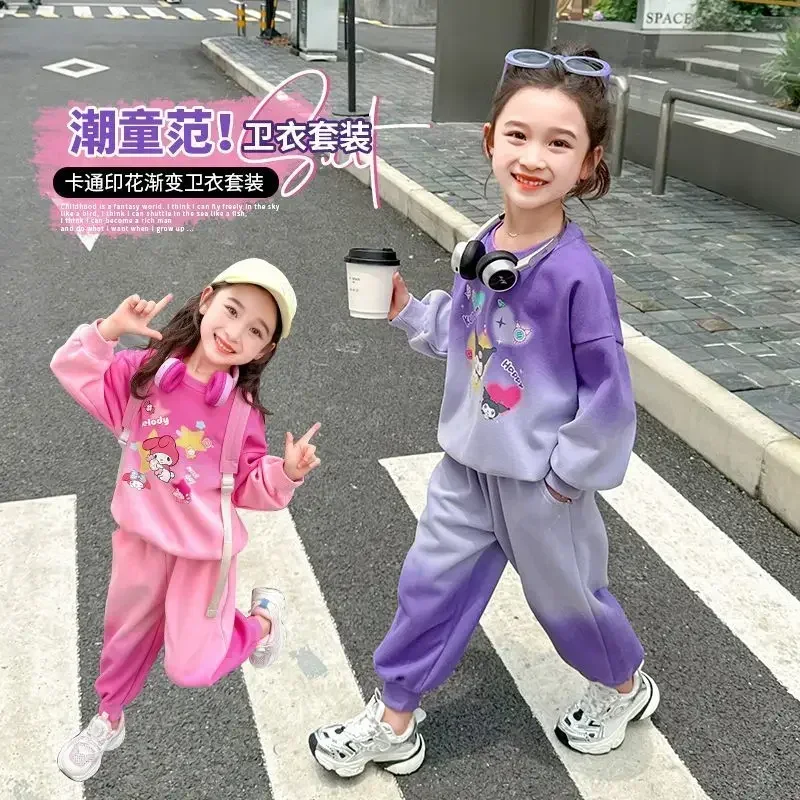 

Spring Autumn Kawaii Ins Sanrio Kuromi Anime Hoodie Pants Set Cute My Melody Children Spring Casual Two Piece Set Gifts Toys