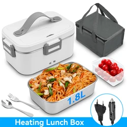 Electric Lunch Box 80W 1.8L Portable Food Warmer Stainless Steel Detachable Heating Bowl Large Capacity For Car Or Home