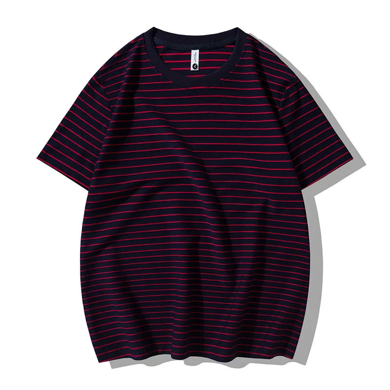New 2026 Summer Men's Cotton Striped T-Shirts Casual Pull On Short-Sleeve Tees Outwear Loose Tshirt Plus Size L-5XL Top Clothing