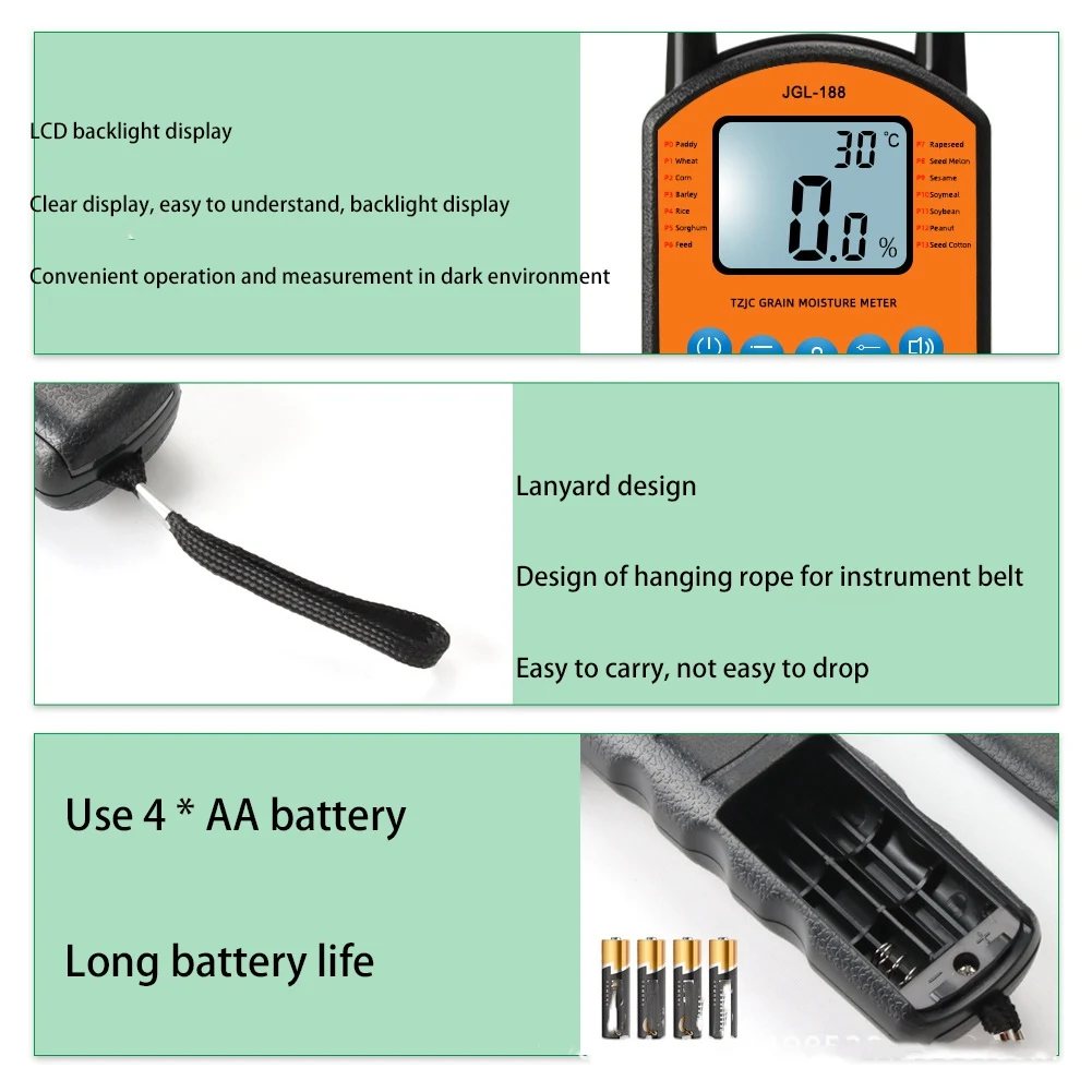 A003 Grain Moisture Meter Digital Humidity Tester Hygrometer JGL-188 Use For Corn Wheat Rice Bean Moisture Humidity Tester