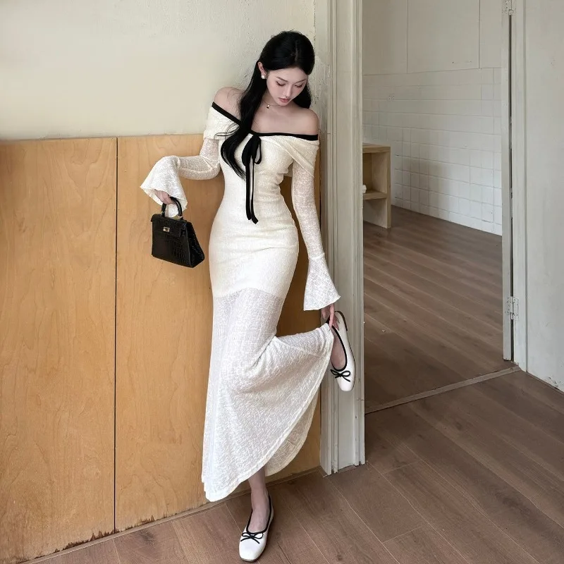 

party dresses26 Autumn French Elegant Off Shoulder Dress Women Fashion Slim Waist Long Dress Stylish Slim Fit Casual Party Dress