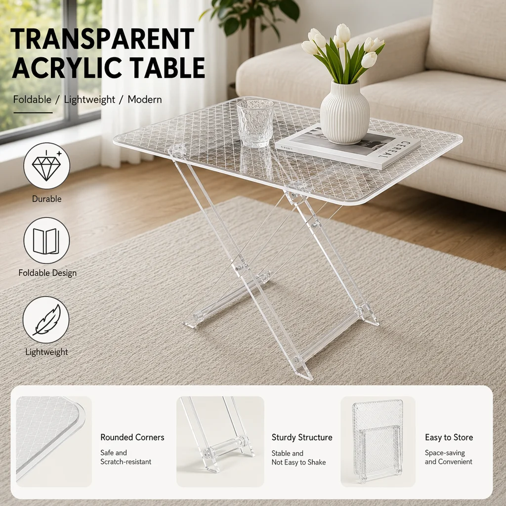 Acrylic Folding Lightweight Table  Foldable Small Coffee Table Tatami Window Low Table Balcony Table Collapsible  Mini Desk