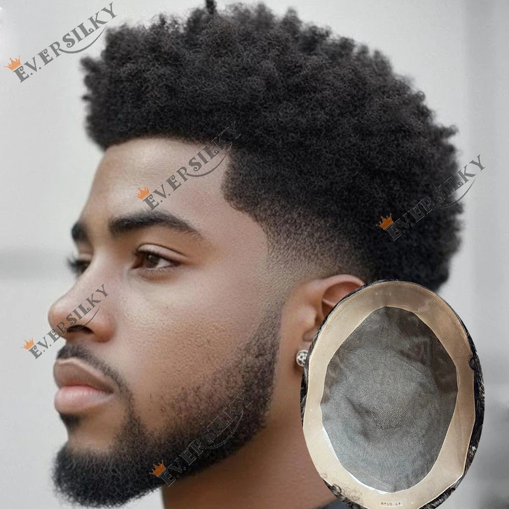 Extrem Langlebige Europäische Braune Blonde Schwarze 6mm Afro-Locken 100% Echthaar-Perücke Glatzkopf-Toupet Feine Mono NPU Spitzen-Prothese – Detail 1