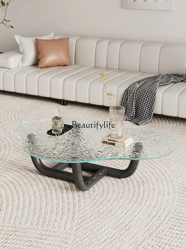 

New Chinese Style Solid Wood Glass Home Mid-Ancient Silent Wind Vintage Clouds Tea Table