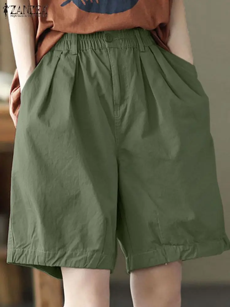 

ZANZEA Elegant Holiday Short Pants Leisure Loose Women Commute Solid Color Shors 2024 Summer Casual Daily Elastic Waist Shorts