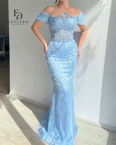 EDECPBM Customized Luxurious Dresses Gala Dress Mermaid Women's Evening Party Dresses for Special Occasions Glitter Fabric Prom