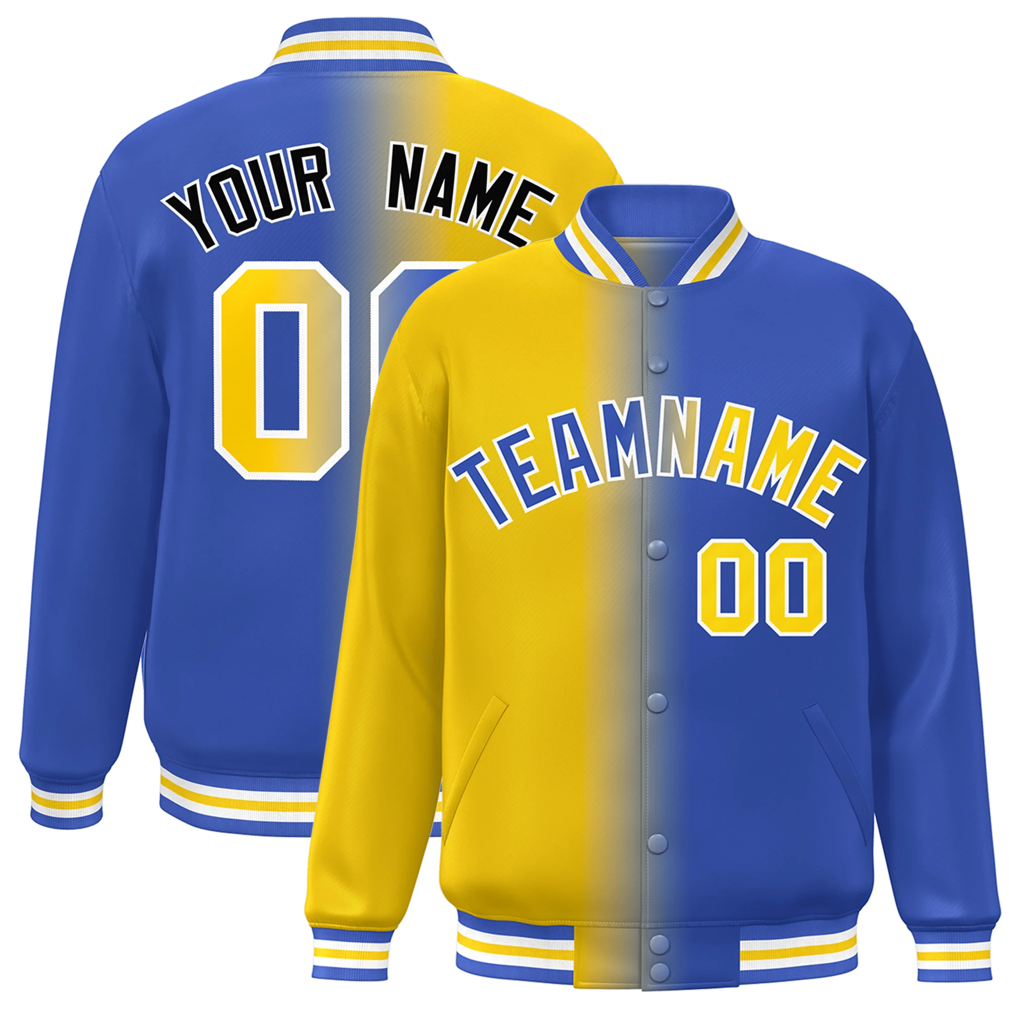 Custom Baseball Jacket  Full-Snap Gradient Jacket Personalized Name Number Logo Varsity Letterman Sports Coat image 2