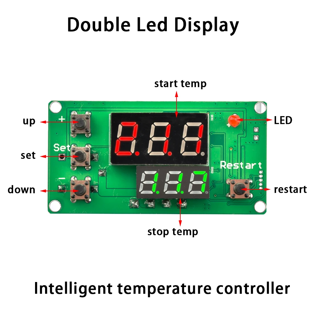 DC12V Dual LED Digital Display Thermostat Temperature Controller Regulator Switch Control Relay NTC Sensor Module