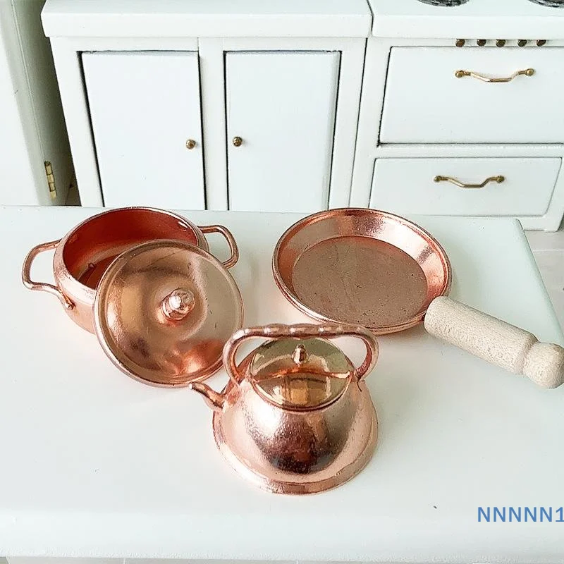 Dolls House Furnishing 1/12 Scale Kitchen Cookware, Pan Pot Kettle Set, Miniature Home Decor Accessories