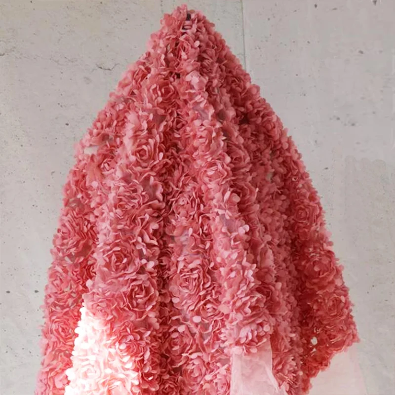 Good 3D Pleated Dry Rose Color Flower Chiffon Fabric Creative Designer Lace Mesh Fabric Sewing Material Diy Wedding Dress