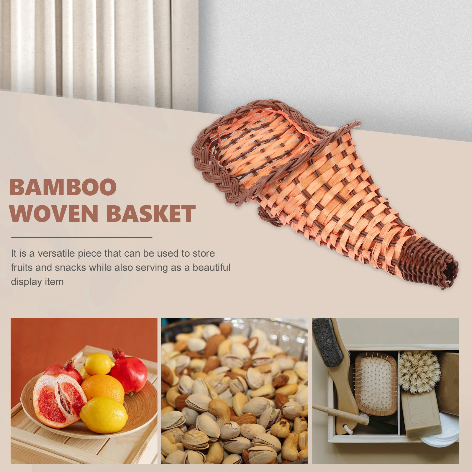 

Bamboo Cornucopia Basket Handwoven Texture Multipurpose Storage Basket for Fruits Bread Snacks Kitchen Table Decoration