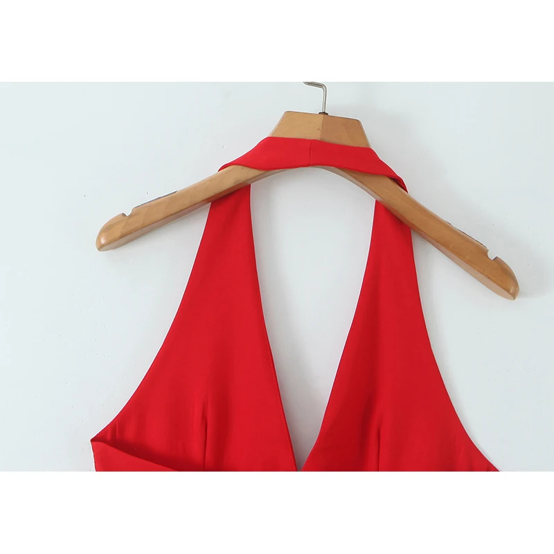 섹시하고 우아한 레드 파티 미니 드레스 여성 여름 2025 패션 백리스 홀터 볼 가운 드레스 생일 로브