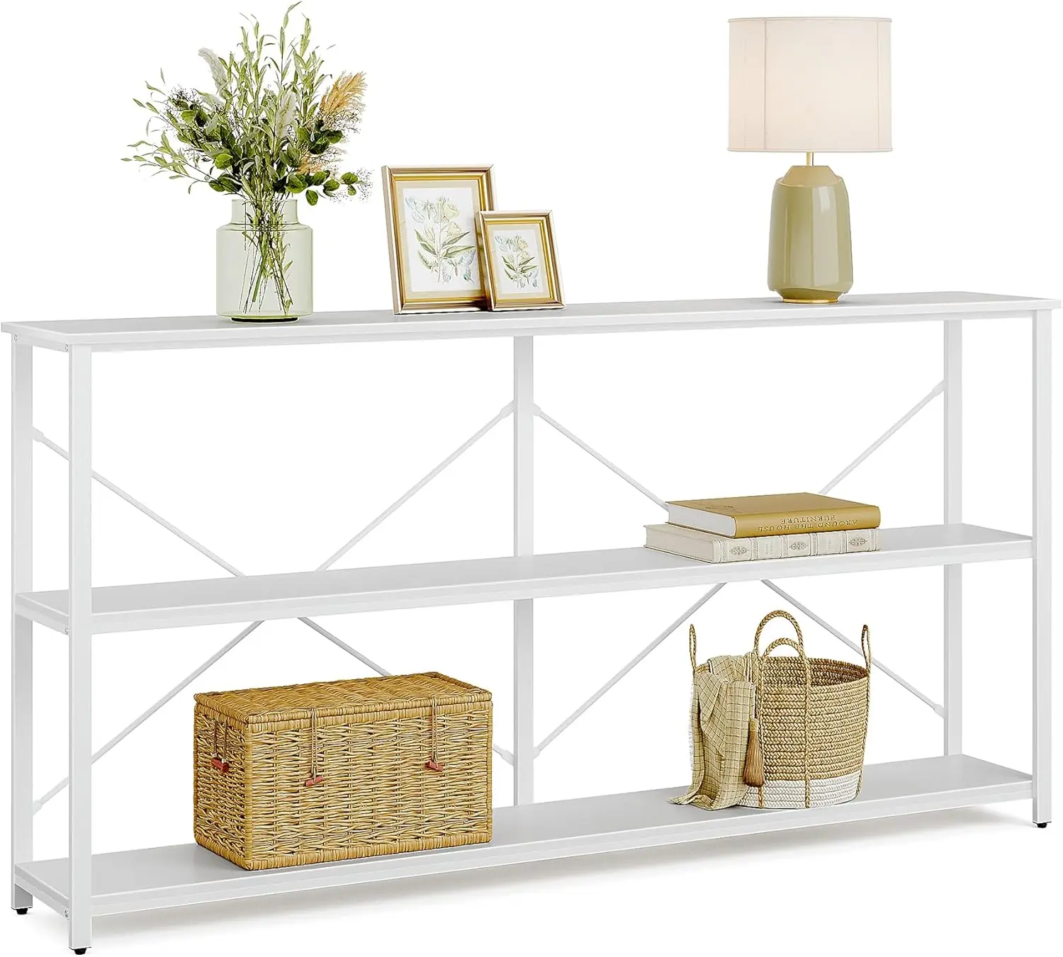 70'' Narrow Long Sofa Console Table With 3-Tier Storage Shelf For Living Room, White