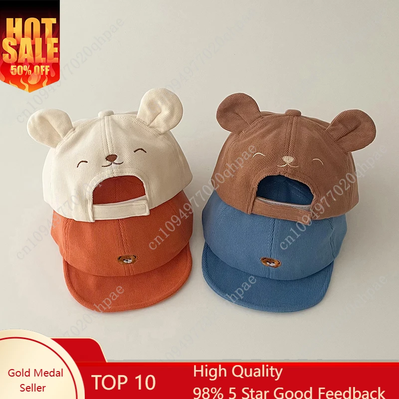 

Детская бейсбольная кепка с ушками в виде мультяшного медведя, милая однотонная кепка с козырьком для младенцев, весенне-летняя хлопковая солнцезащитная шляпа для детей