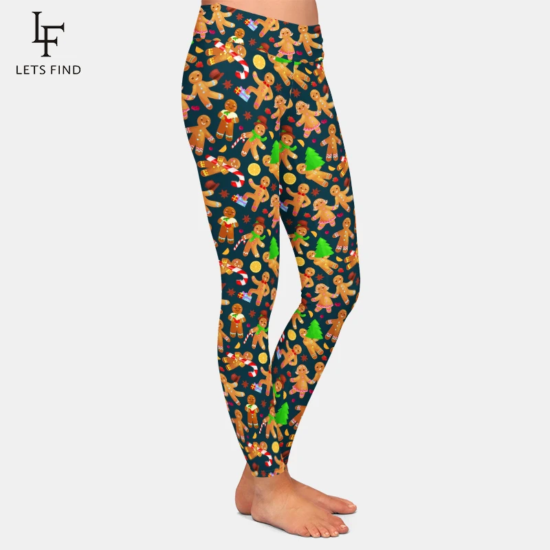 LETSFIND-mallas elásticas de cintura alta con estampado Digital de pan de jengibre, Leggings de Fitness, moda 3D