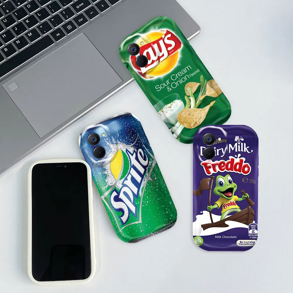 Chocolate Potato Chips Cola Biscuit 3D Wave Case For Realme C67 C65 C55 C35 C33 C31 C30 C21 C21Y C20 C15 12 11 10 Pro Plus Cover