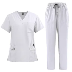 White Medical Uniforms Women Scrubs Sets Hospital Tops Pant Nurses Accesssories Dental Clinic Beauty Salon Workwear Clothes Suit