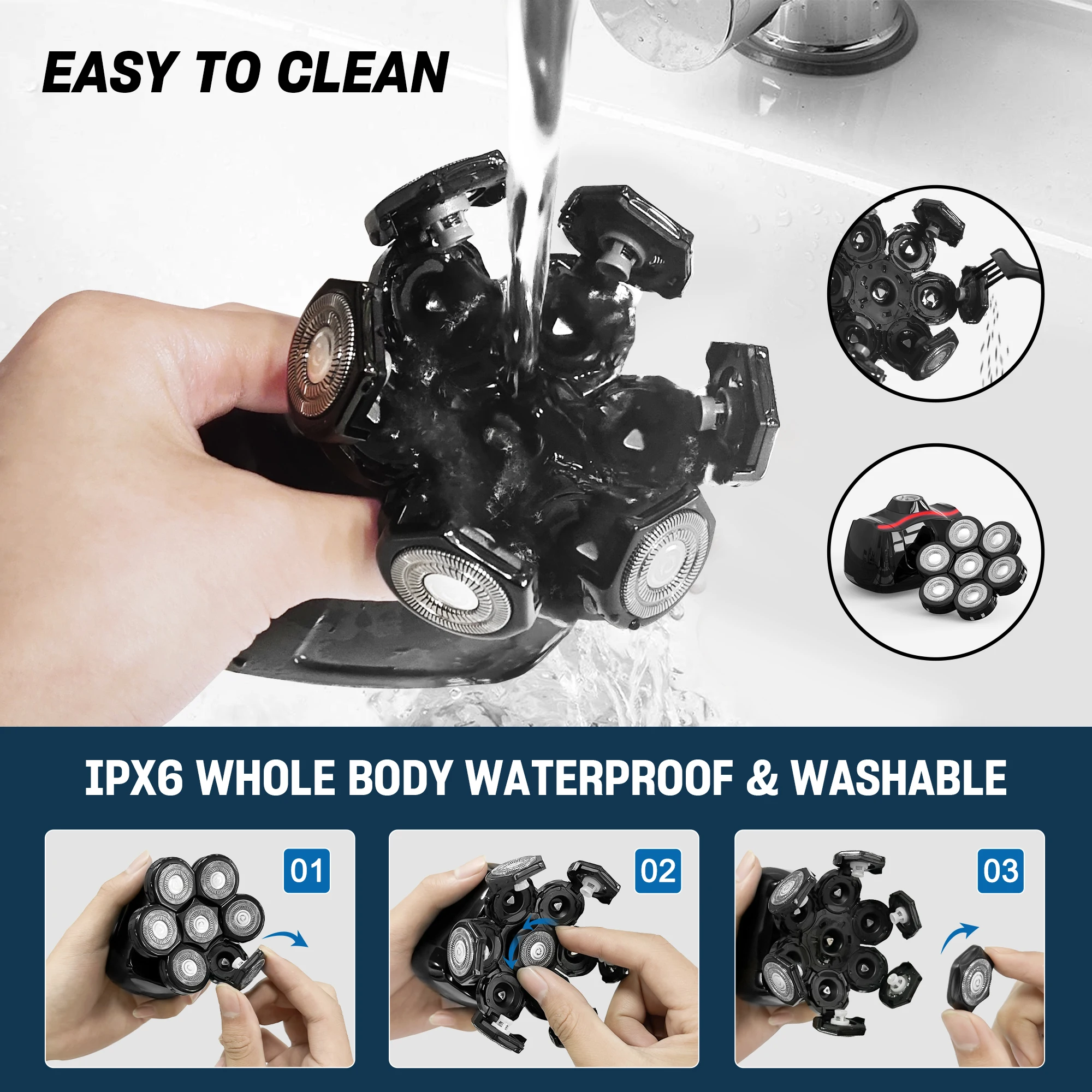 Sejoy Electric Head Shaver for Bald Men 7D Magnetic Razor Hair Trimmer USB Rechargeable LED Display Waterproof Beard Shavers image 5