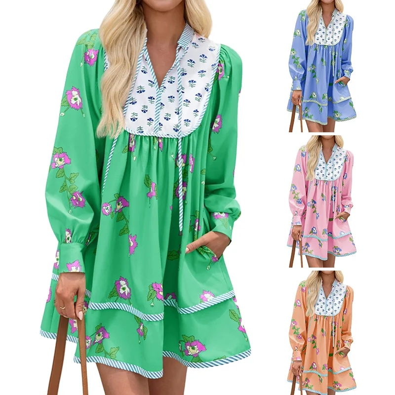 Novo outono doce boêmio vestidos femininos plus size flowy flor retalhos em camadas mini vestidos de sol