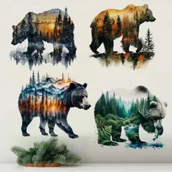 Bear and Forest Scene Wall Stickers Bedroom Boy Room Background Decoration Mural Animal Home Decor Self-adhesive Wallpaper M1118