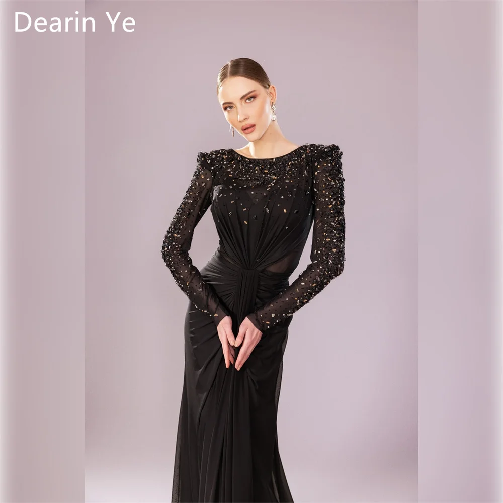 Customized Formal Gown Saudi Arabia Dearin Scoop Neckline Column Floor Length Skirts Sequin Tulle Draped Bead Knot Bespoke Occas