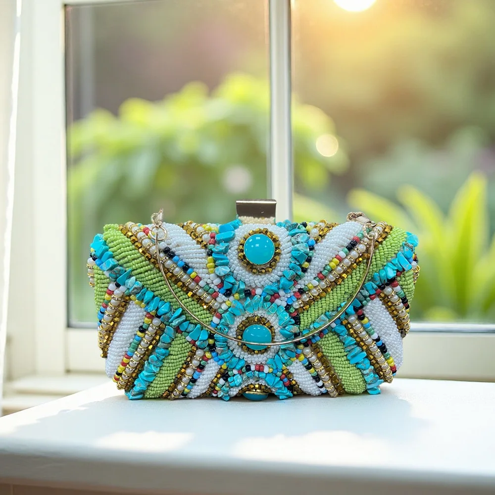 

Ele Evening Clutch Bag for Women Ethnic Sle Handbag Gemstone Decorated Ball Gown Handheld Bag Formal Wear Accory