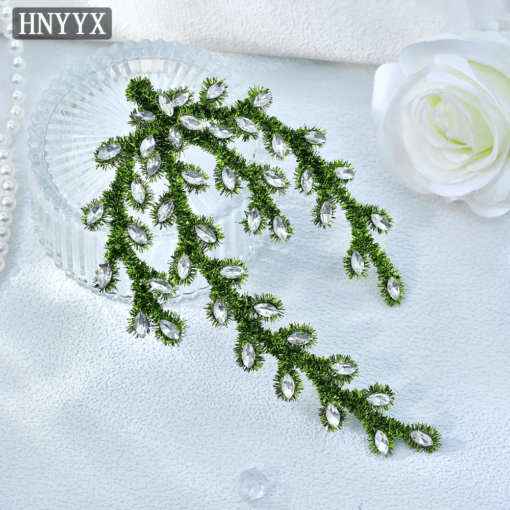 

HNYYX Fashion Green Twist Stick Headpiece Shiny Rhinestone Headdress Handmade Braided Headwear Sweet Bride Hair Accessories A368