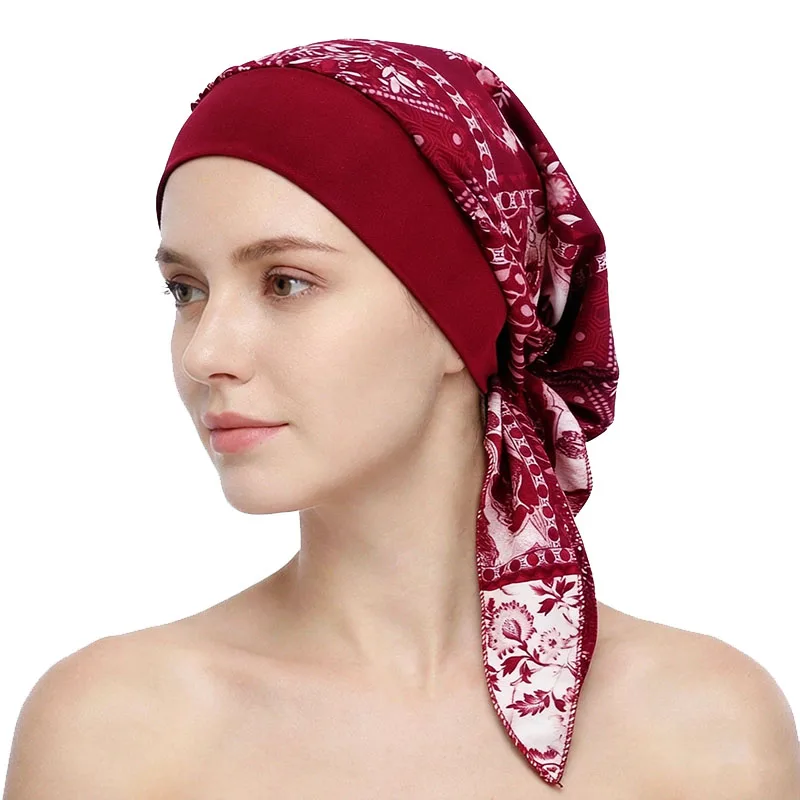 Neue Muslimische Vorgefertigte Blumenbedruckte Hijab-Turban-Mütze für Frauen, Innenmütze, Chemomütze, Haarverlust-Kopftuch – Detail 10
