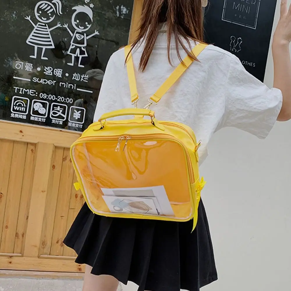 Portable Candy Color Transparent Backpack Korean Style Crossbody Dual Purpose Bag Square Large Capacity Fashion Jelly Bag Travel