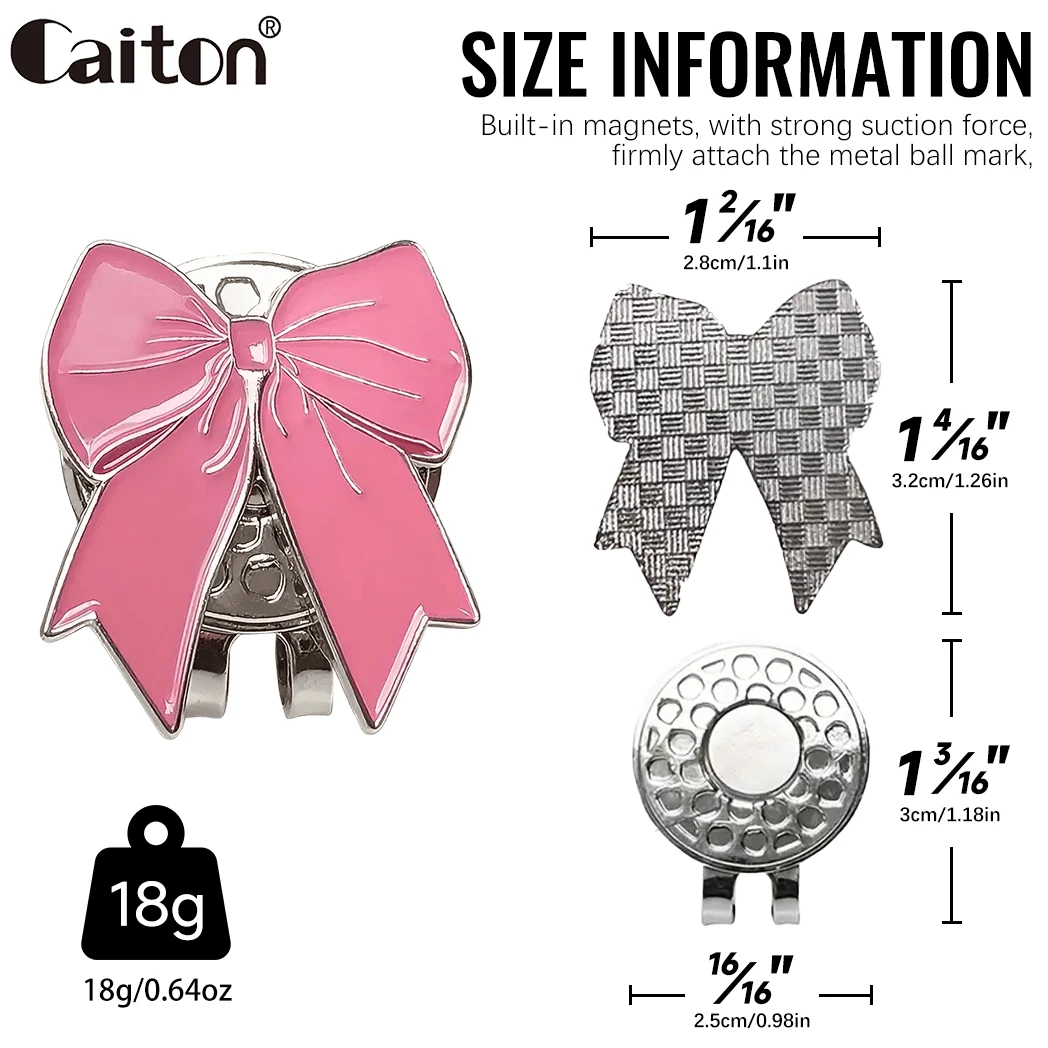 Caiton Pink Bow Golf Hat Clip with Magnetic Ball Marker, Cute Women’s Golf Cap Accessory, Great Gift for Practice or Games