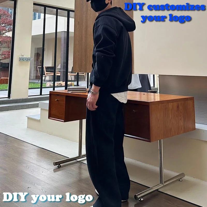 DIY customizes your logo for autumn and winter, new European and American casual zipper sports hat set, men's hoodie with pants