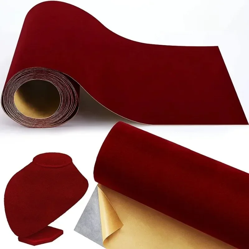 45cm Width Wine Red Color Self Adhesive Velvet Fabric Sticky Flocking Christmas Sticker fabrics for DIY Decoration 0.7mm