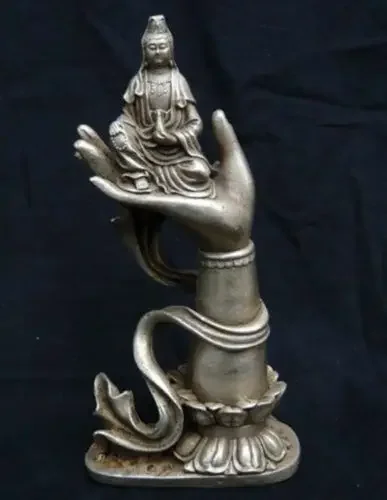 Patung Tangan Budha Tibet Silver Kwan Yin Buddha