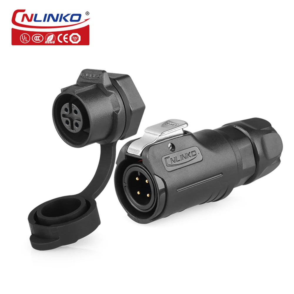 CNLINKO M12 IP68 Waterproof Outdoor Lighting PBT Plastic Power Push Pull Easy Quick Locking Electrical Connector With Dust Cap